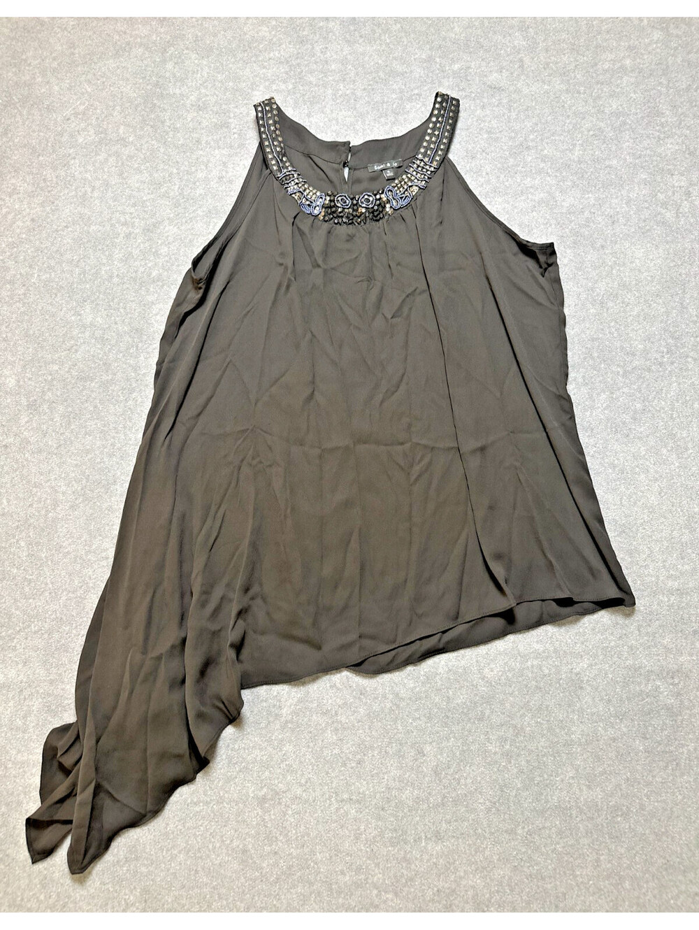 Sami & Jo Black Embellished Asymmetrical Chiffon Tank Top Women XL